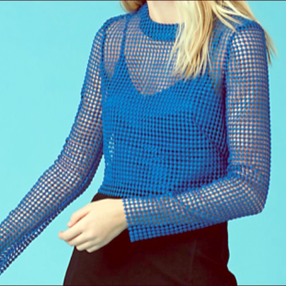 Diane Von Furstenberg blue chain lace top
